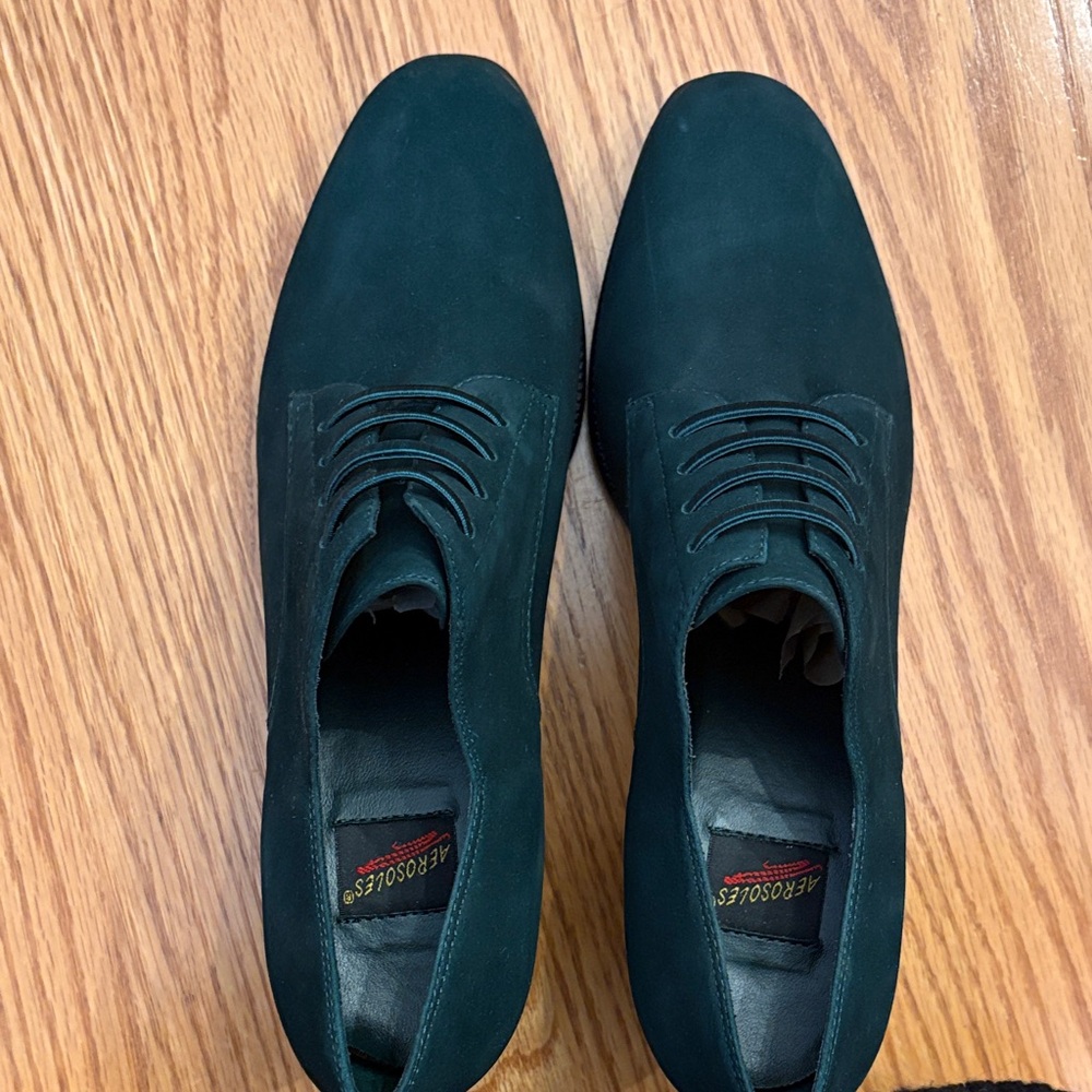 AEROSOLES Vintage Women's Dark Green Suede Heeled Oxfords - Picture 9 of 13
